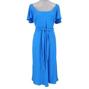 Lauren Ralph Lauren Dress Womens 10 Blue Back Zip Lined Belt Stretch Knit Party